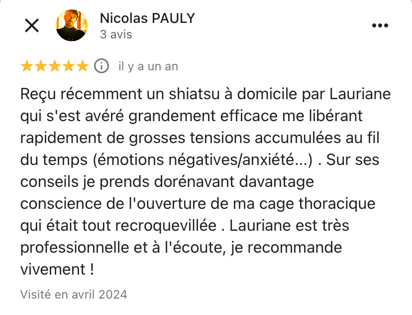 Avis client praticienne shiatsu chamonix